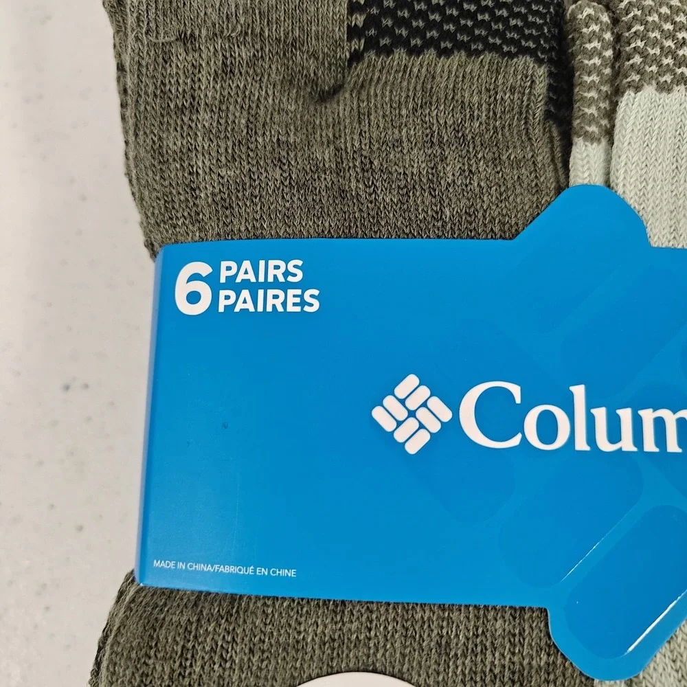 Men's Columbia Athletic Crew Socks 6 Pairs Six Pack Multi Color Green Size 6-12